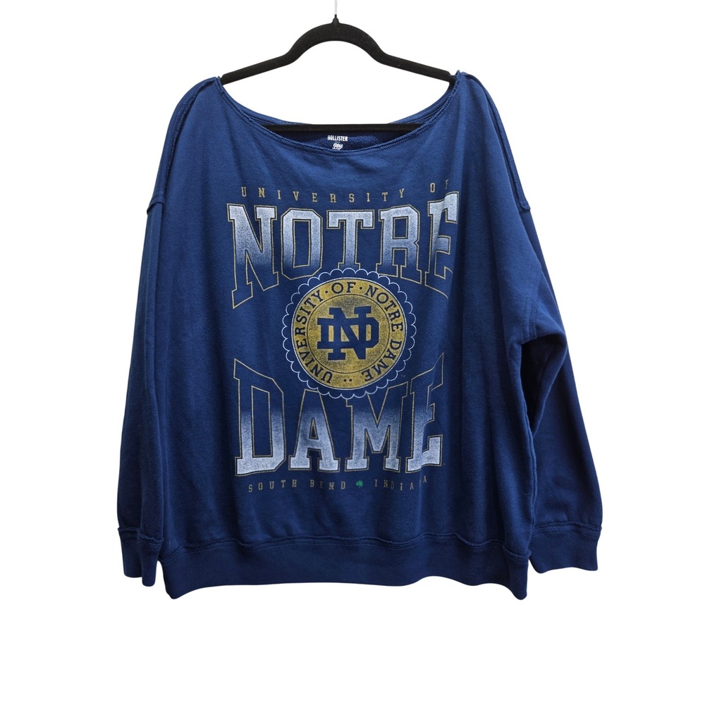 Hollister Blue 84 Notre Dame Sweatshirt Womens XL Navy Blue Boat Neck Pullover